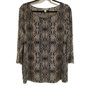 Dana Buchman Womens Blouse Black and Gray XL Snake Print 3/4 Sleeves Casual Work